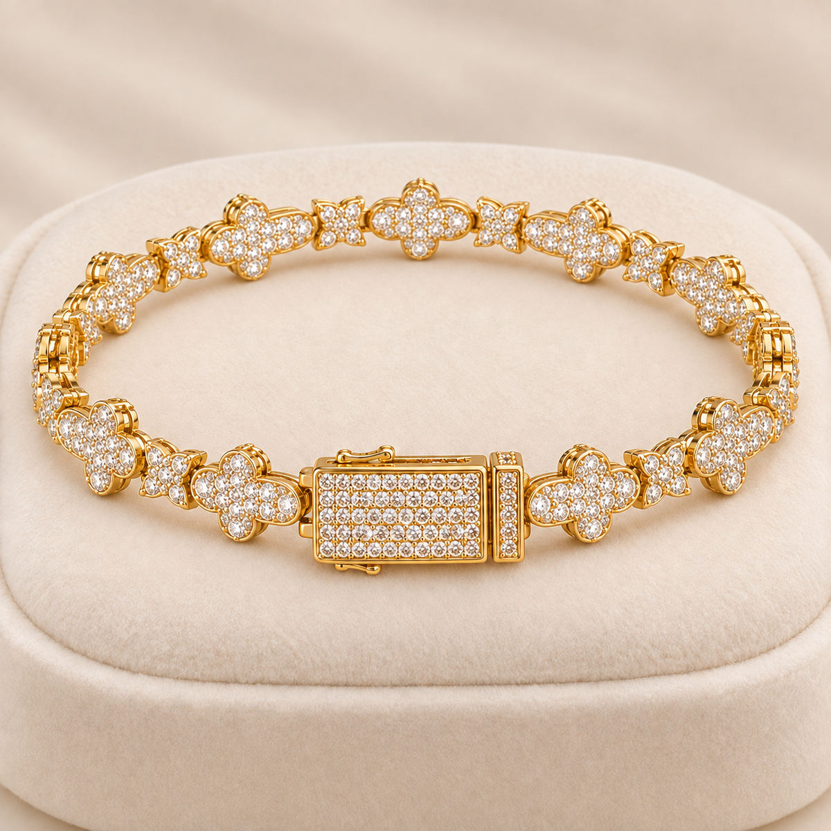 Pulsera de cruces con zirconias en oro laminado 14k, 7 pulgadas