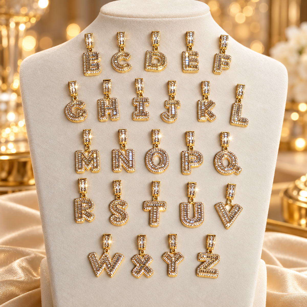 Cadena Cubana con Dije de Letra de Zirconias - Oro Laminado 14K