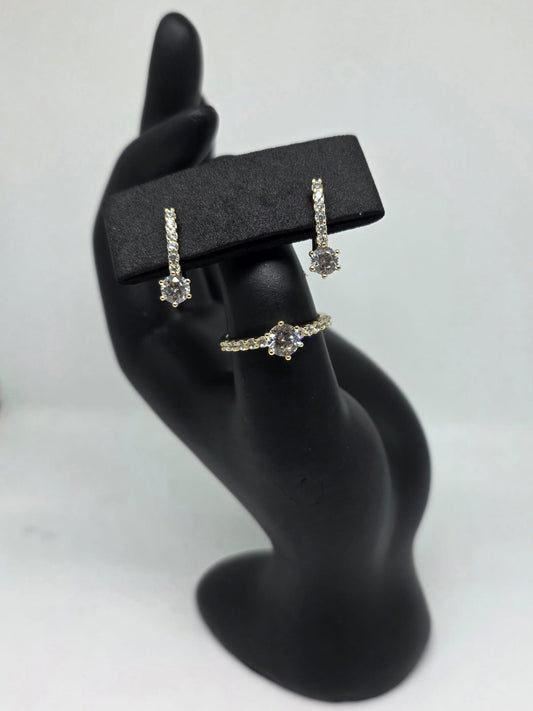 Pantallas y Anillo Solitario Endiamantado | Oro Laminado 14K