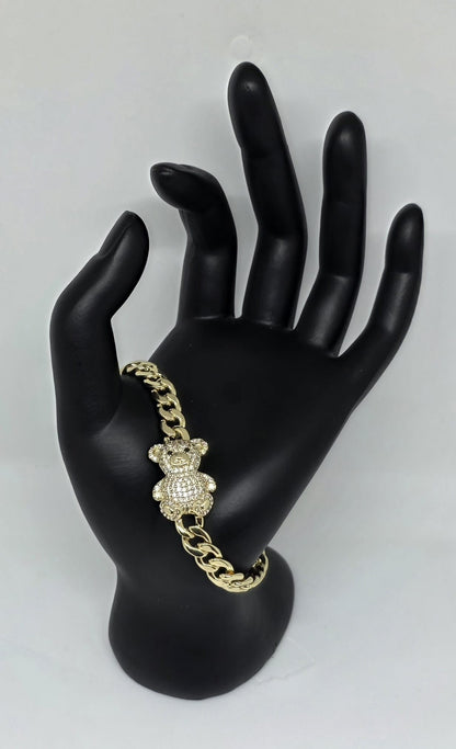 Osito Brillante con Cadena Cubana | Oro Laminado 14K 🧸✨
