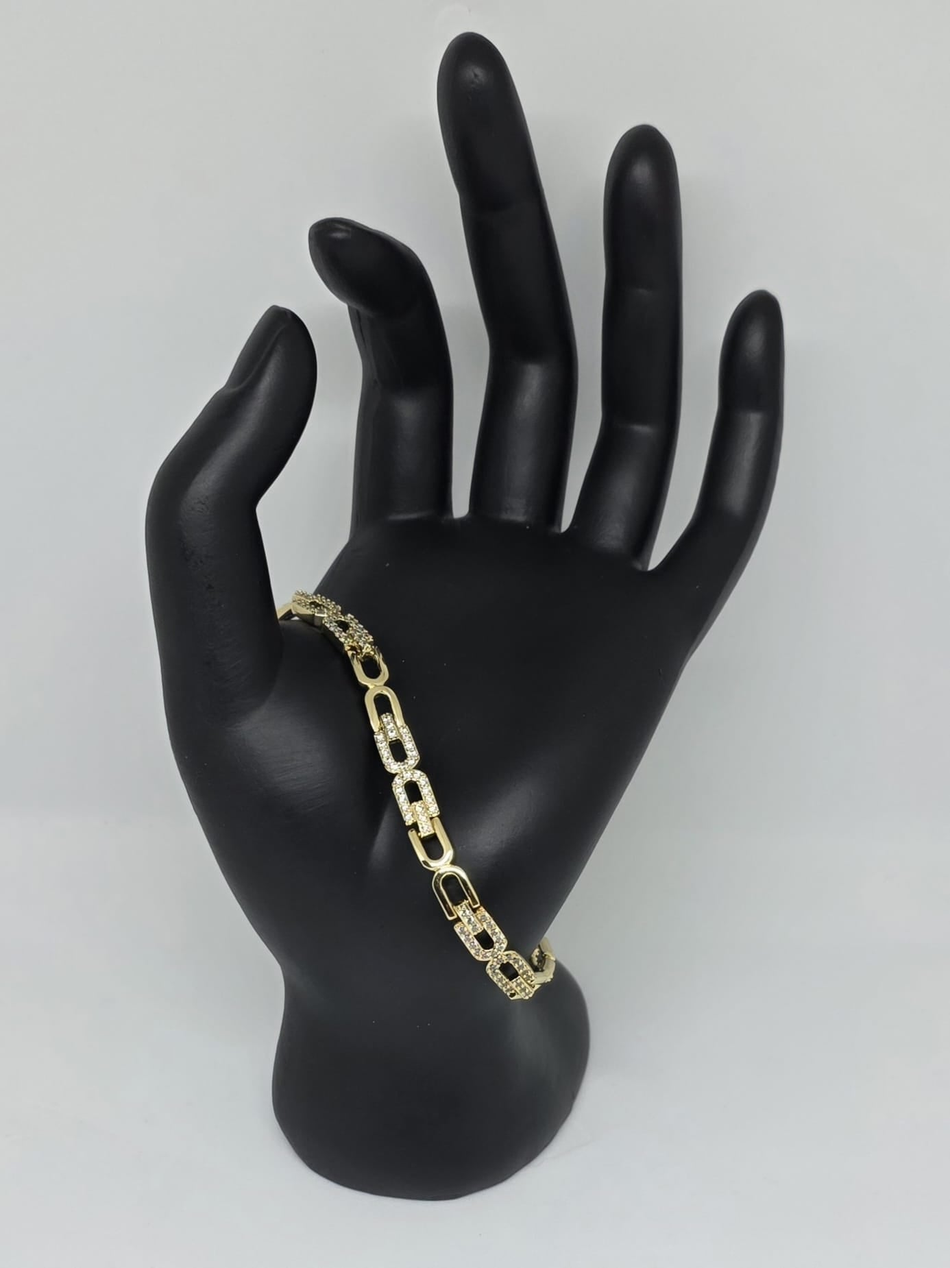 Pulsera de Eslabones Geométricos con Zirconias | Oro Laminado 14K ✨