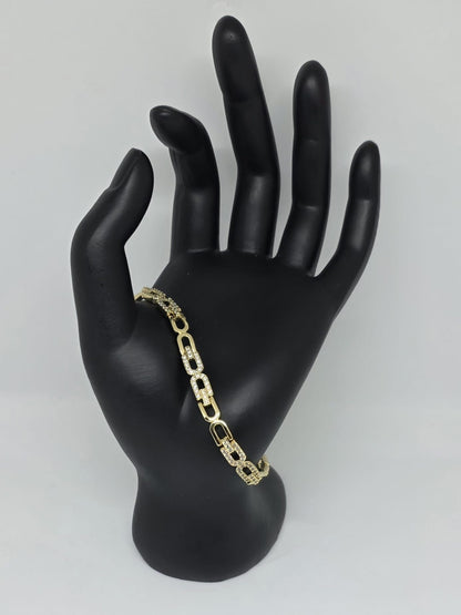 Pulsera de Eslabones Geométricos con Zirconias | Oro Laminado 14K ✨