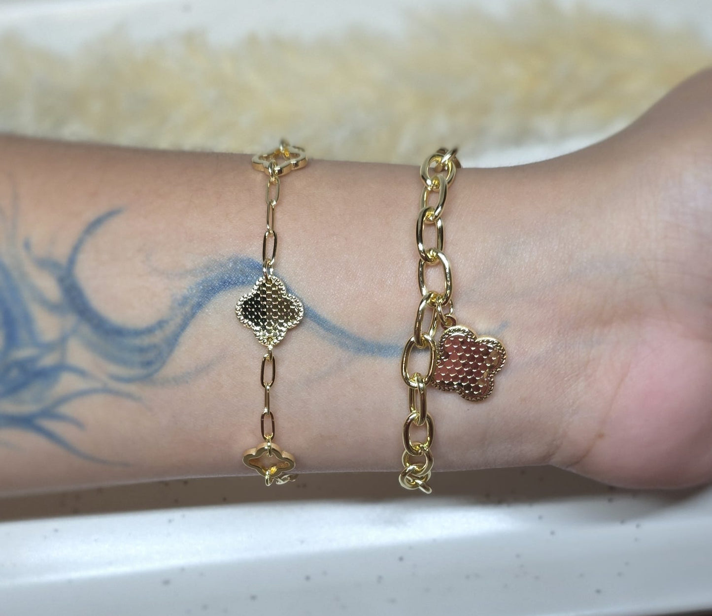 Pulsera con Dije 4 Hojas | Oro Laminado 14K