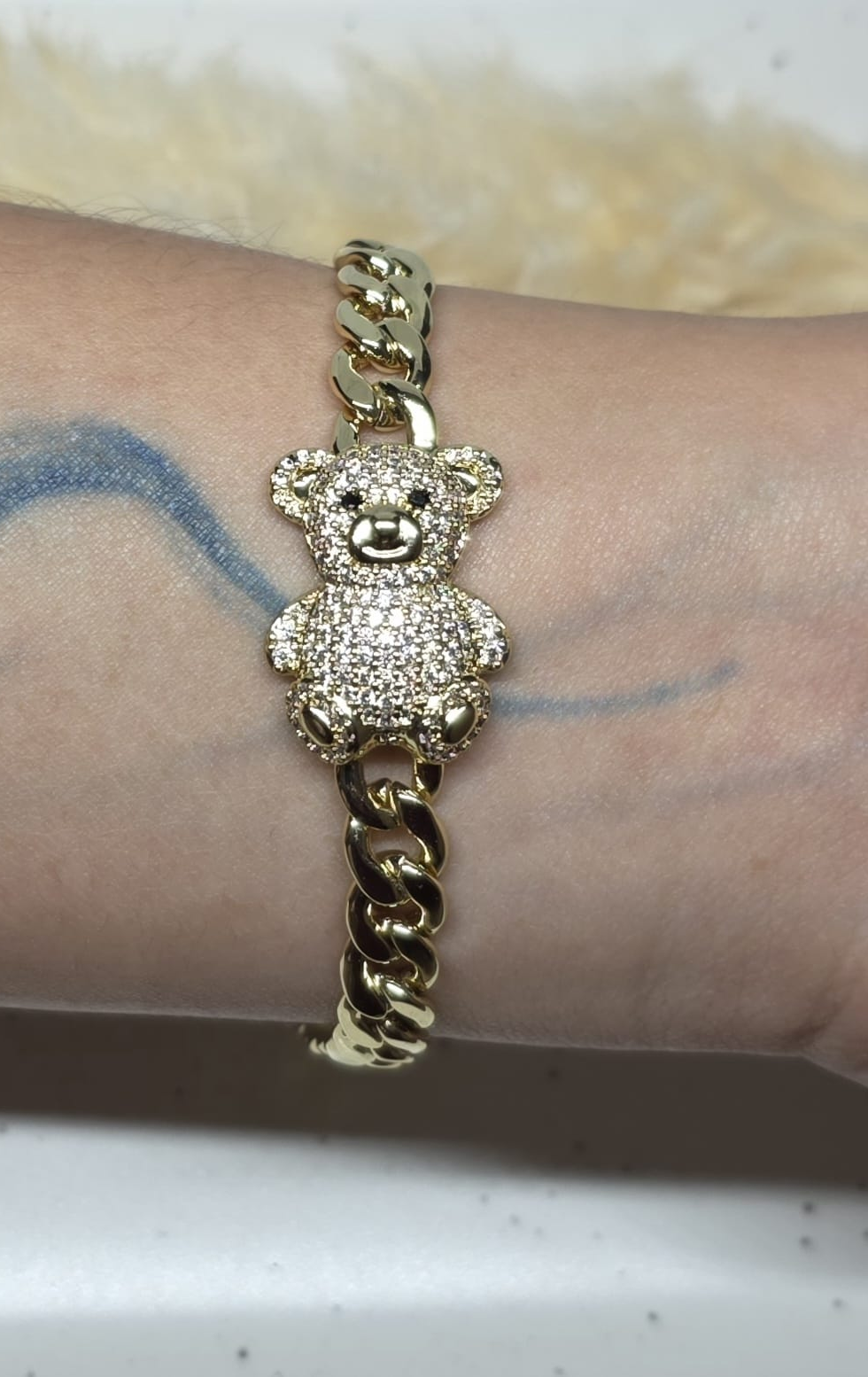 Osito Brillante con Cadena Cubana | Oro Laminado 14K 🧸✨
