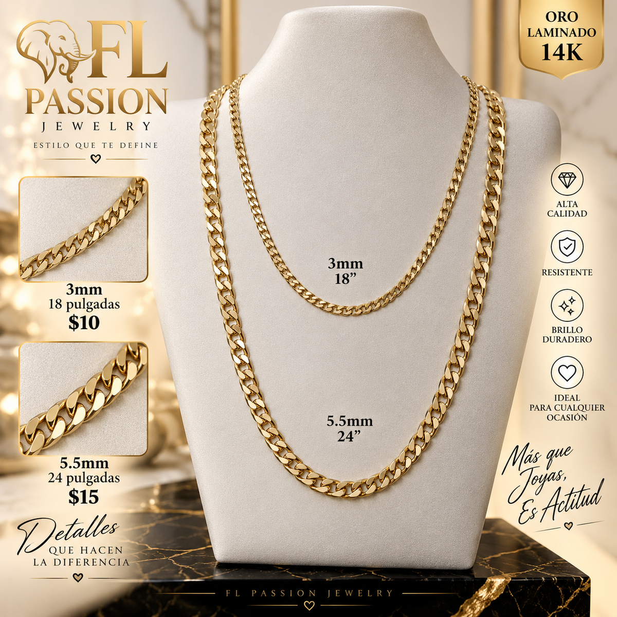 Cadena cubana plana oro laminado 14K - portada
