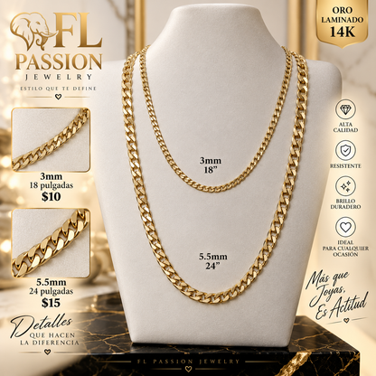 Cadena cubana plana oro laminado 14K - portada