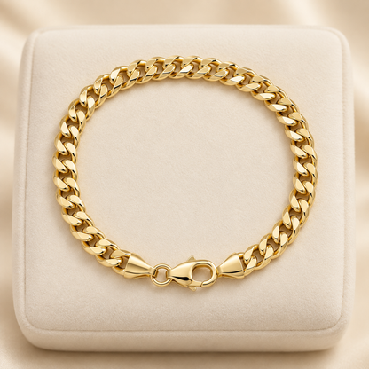 Pulsera cubana 7 pulgadas disponible en 4mm y 4.5mm en oro laminado 14K - FL Passion Jewelry