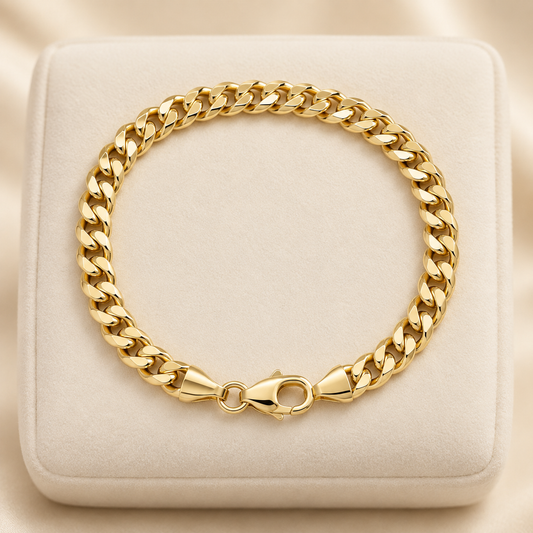 Pulsera cubana 7 pulgadas disponible en 4mm y 4.5mm en oro laminado 14K - FL Passion Jewelry
