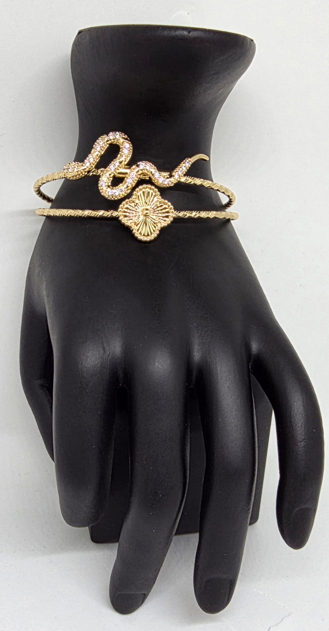Pulsera Serpiente y 4 Hojas | Oro Laminado 14K