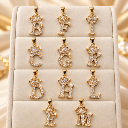 Cadena Cubana con Dije de Letra y Corona - Oro Laminado 14K