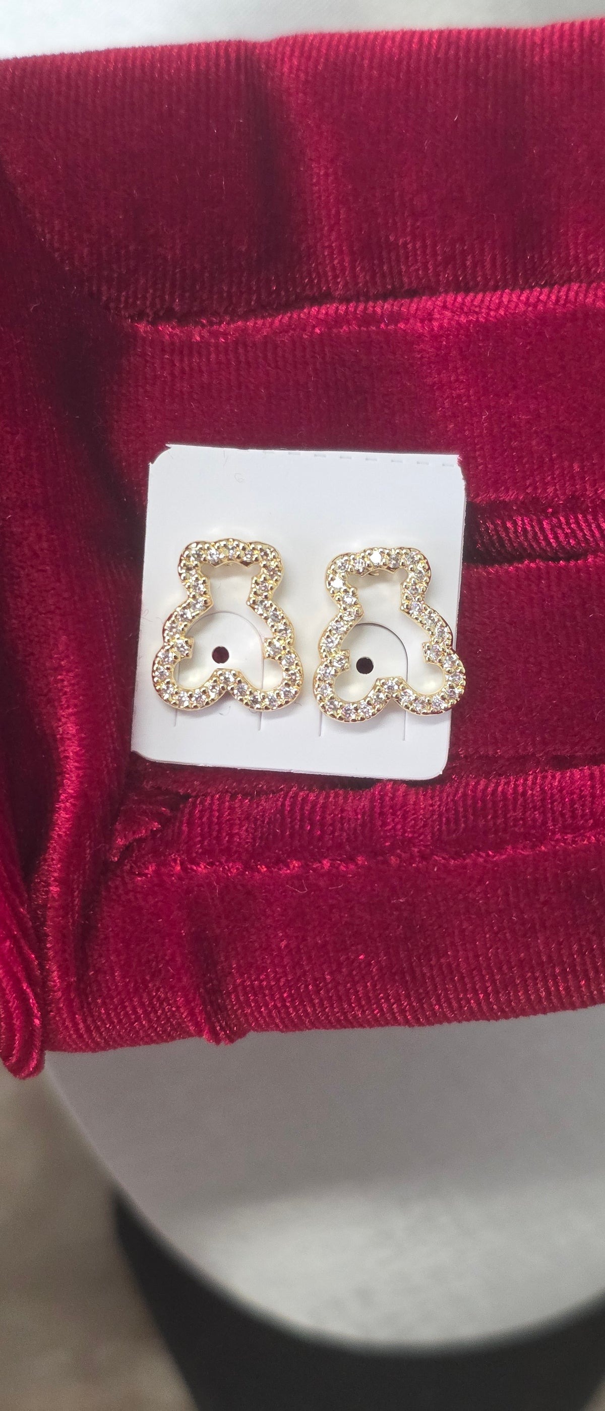 Pantallas Silueta de Osito con Zirconias | Oro Laminado 14K