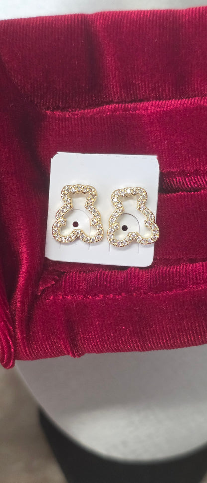 Pantallas Silueta de Osito con Zirconias | Oro Laminado 14K