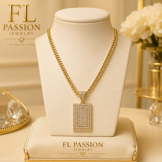 Dije Rectangular Brillante | Oro Laminado 14K