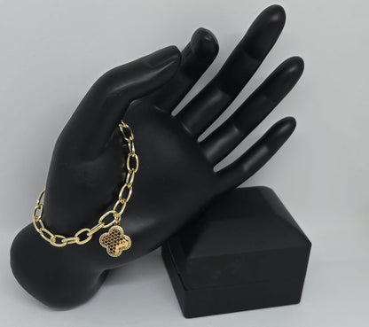 Pulsera con Dije 4 Hojas | Oro Laminado 14K