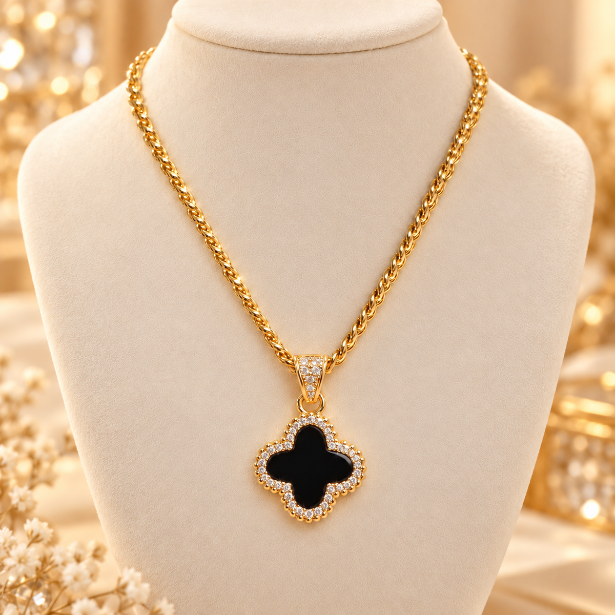 Cadena con Dije Trébol de Zirconias - Oro Laminado 14K