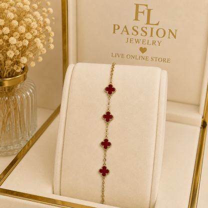 Pulsera 4 Hojas de Colores | Oro Laminado 14K