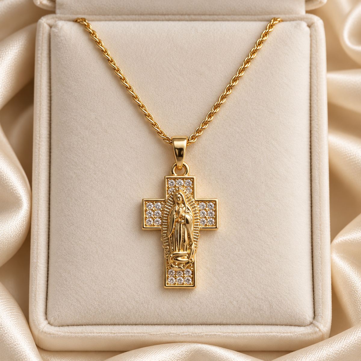 Dije de Virgen con Zirconias + Cadena 18”