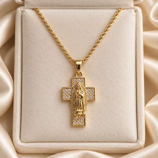 Dije de Virgen con Zirconias + Cadena 18”