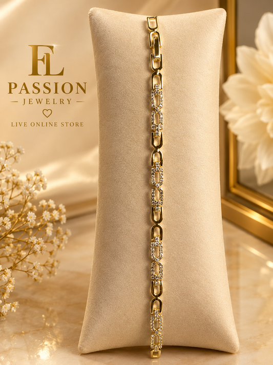 Pulsera de Eslabones Geométricos con Zirconias | Oro Laminado 14K ✨