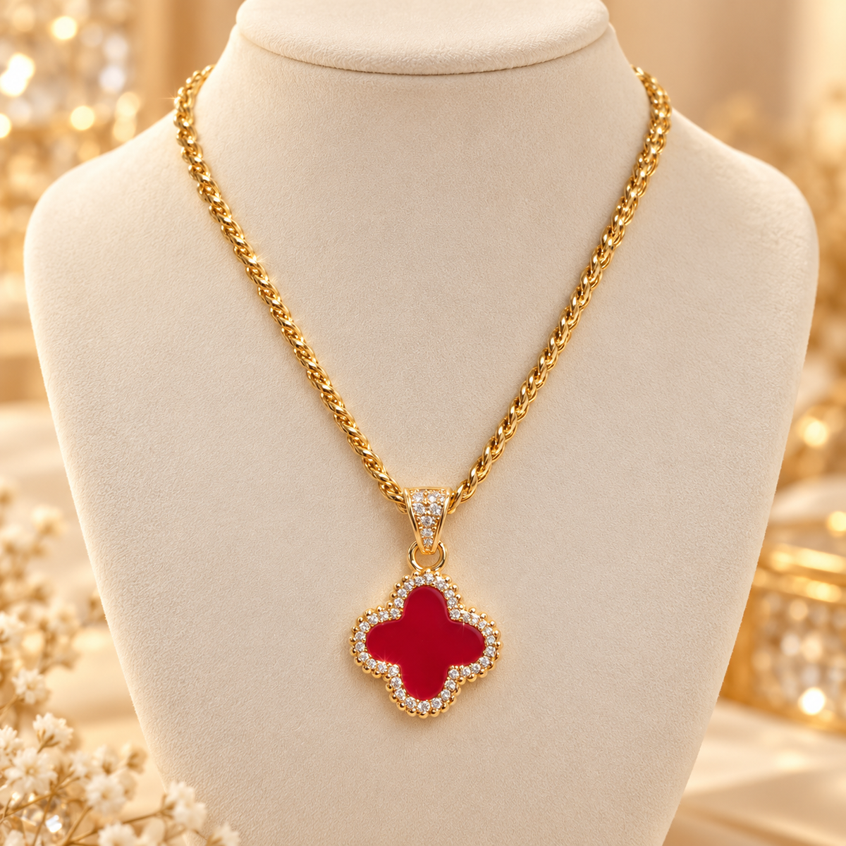Cadena con Dije Trébol de Zirconias - Oro Laminado 14K