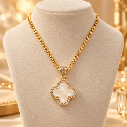 Cadena con Dije Trébol de Zirconias - Oro Laminado 14K