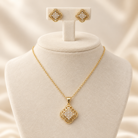 Set de collar y pantallas con diseño cuadrifolio y zirconias - FL Passion Jewelry