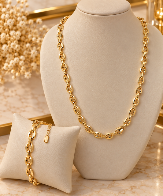 Set marinero de cadena 18 pulgadas y pulsera 7 pulgadas en oro laminado 14K - FL Passion Jewelry