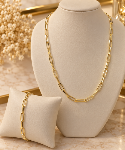 Set Paper Clip de cadena 18 pulgadas y pulsera 7 pulgadas 4mm en oro laminado 14K - FL Passion Jewelry