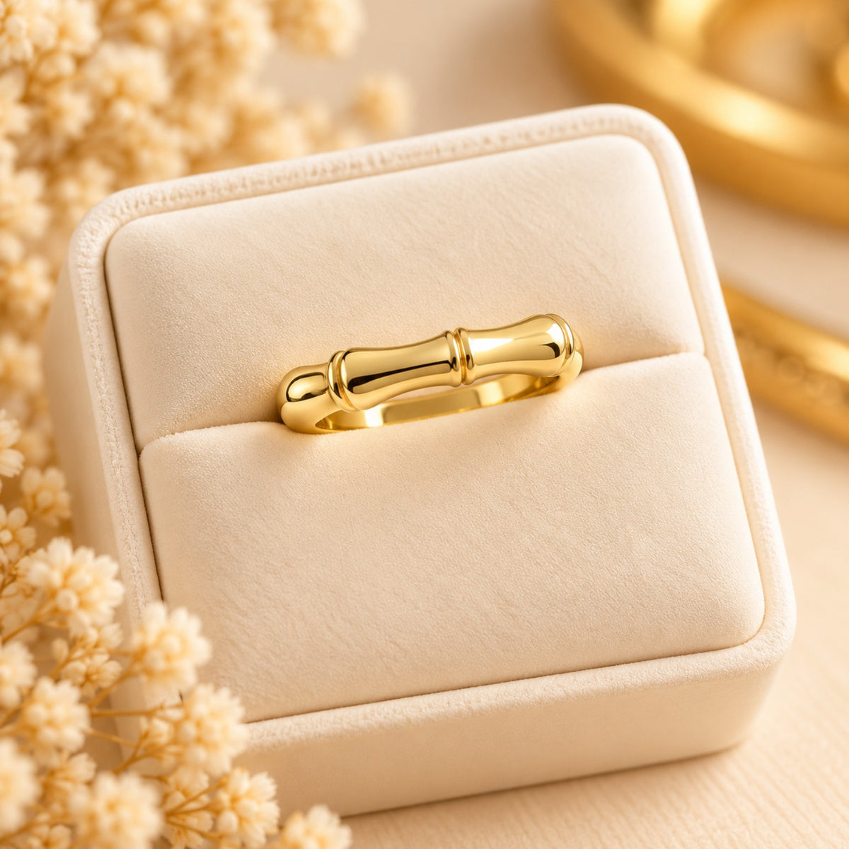 Sortija estilo bambú en oro laminado 14k